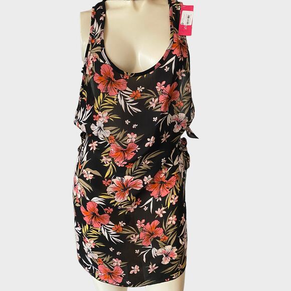 Xhilaration Juniors Pool Dress Side Tie Black Floral Swim Cover Up Small NEW - Picture 3 of 9